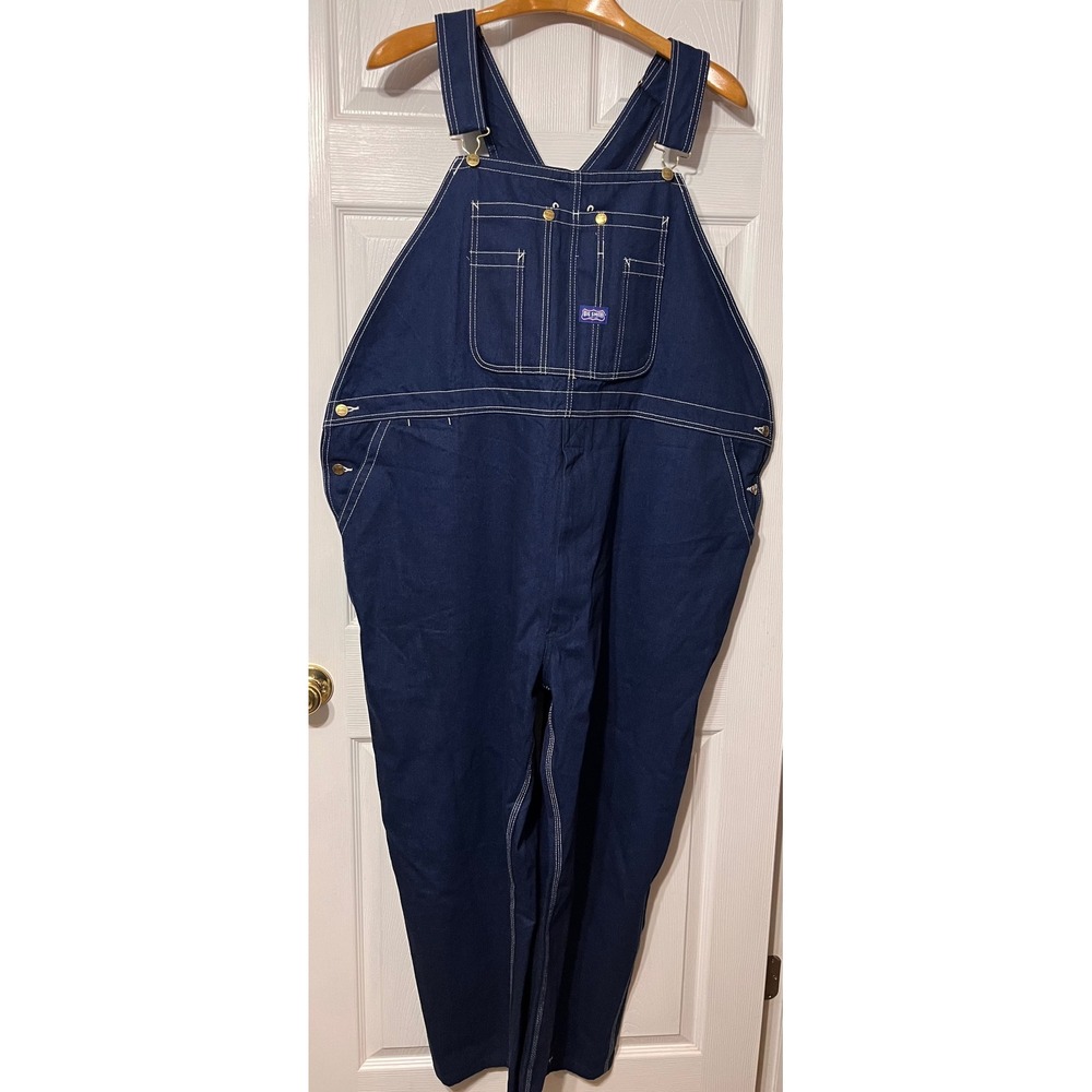 Big Smith Mens Indigo Denim Bib Overalls Contrast Stitch Workwear 54x30 Blue